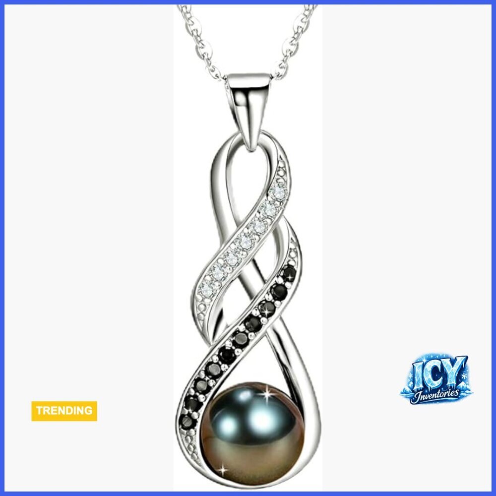 Black Pearl Pendant Necklace 18K Gold Plated 925 Sterling Silver